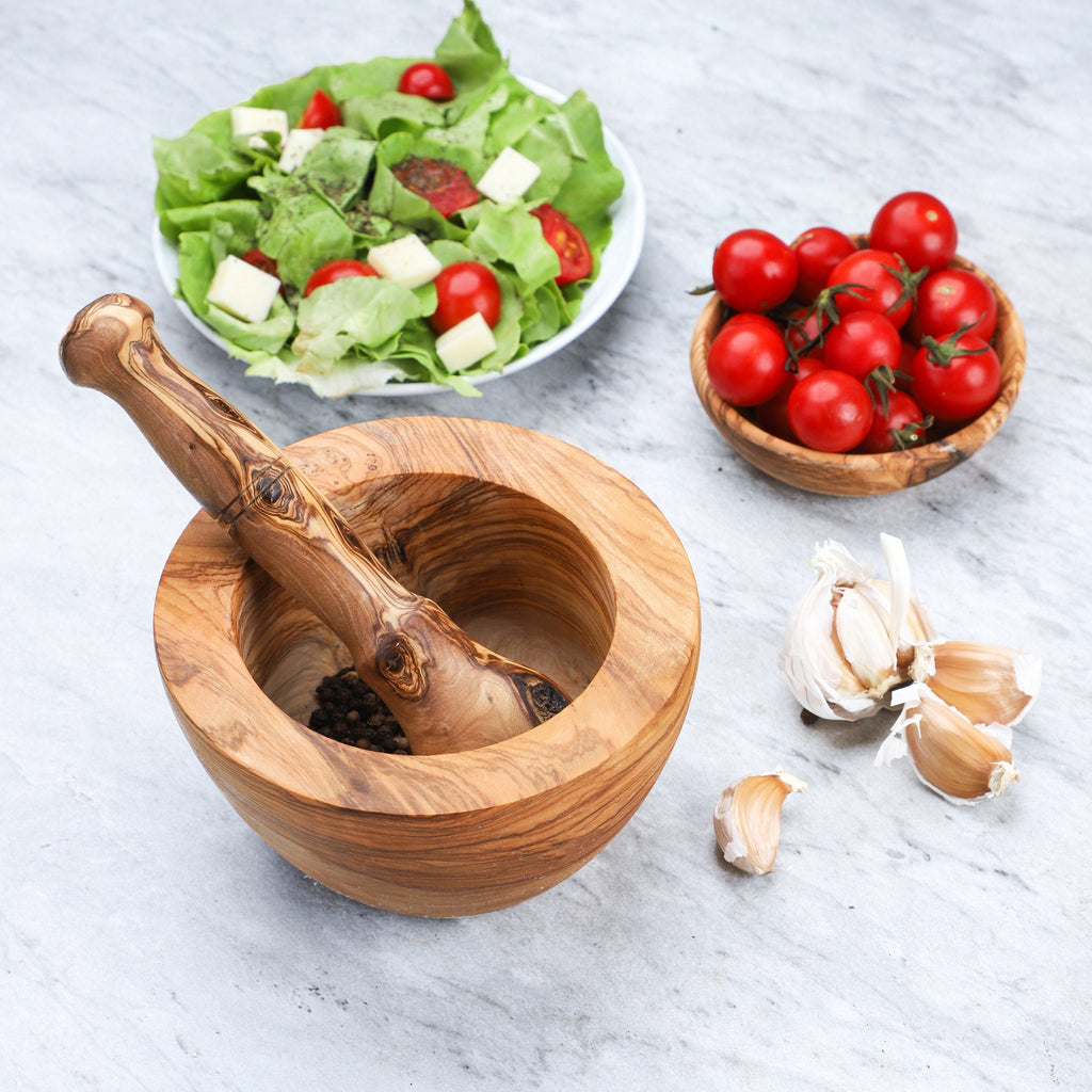 Handmade Olive Wood Mortar and Pestle: Personalized Kitchen Gift