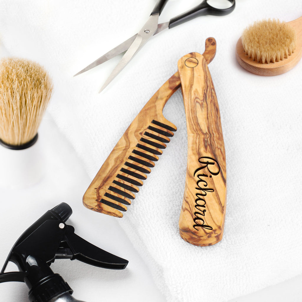 Handmade Olive Wood Beard Comb: Personalized Grooming Gift