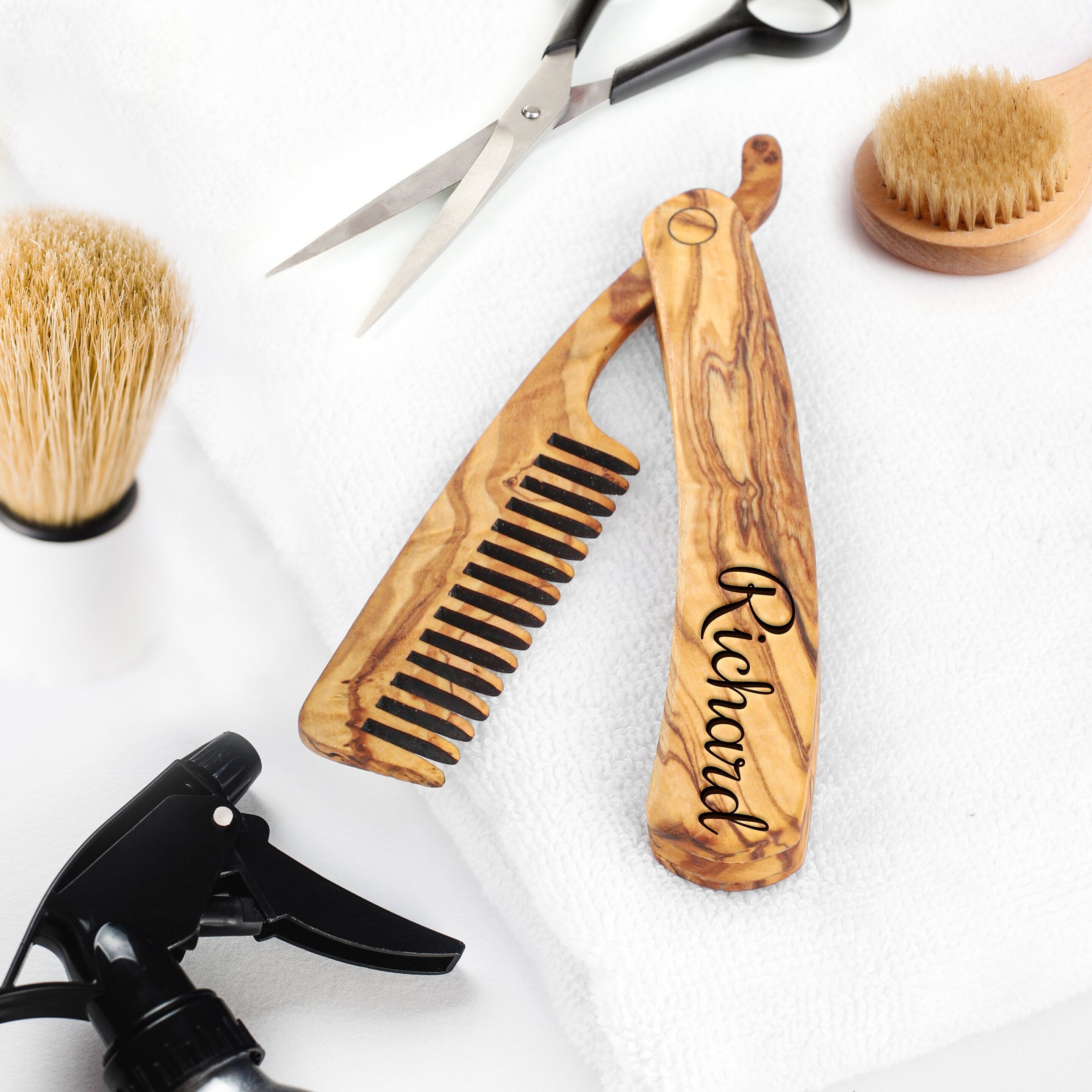 Handmade Olive Wood Beard Comb: Personalized Grooming Gift