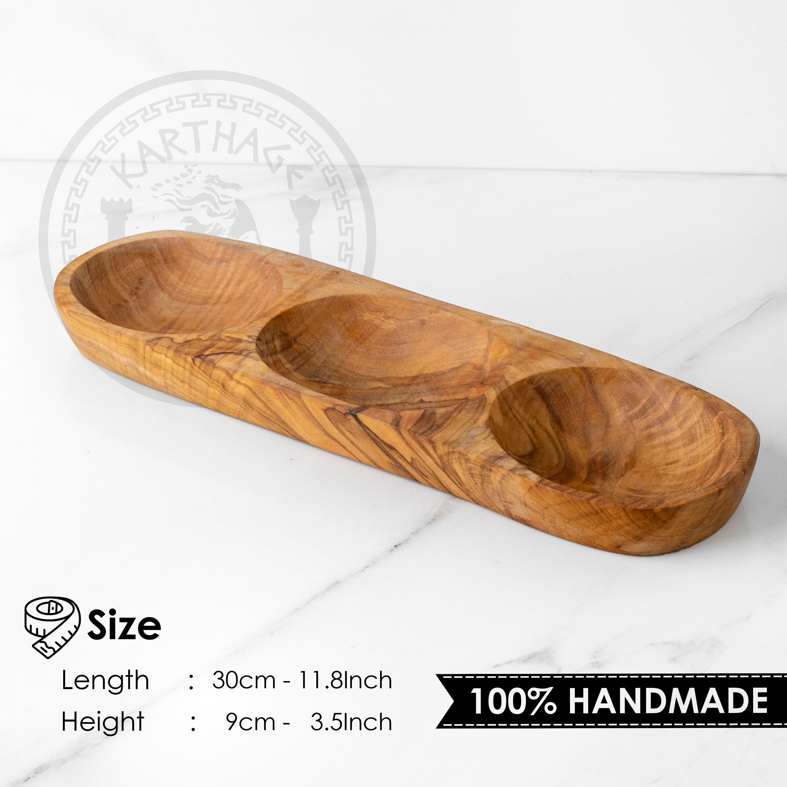 Handmade Olive Wood Divided Plate: Artisan Appetizer Serving Tray