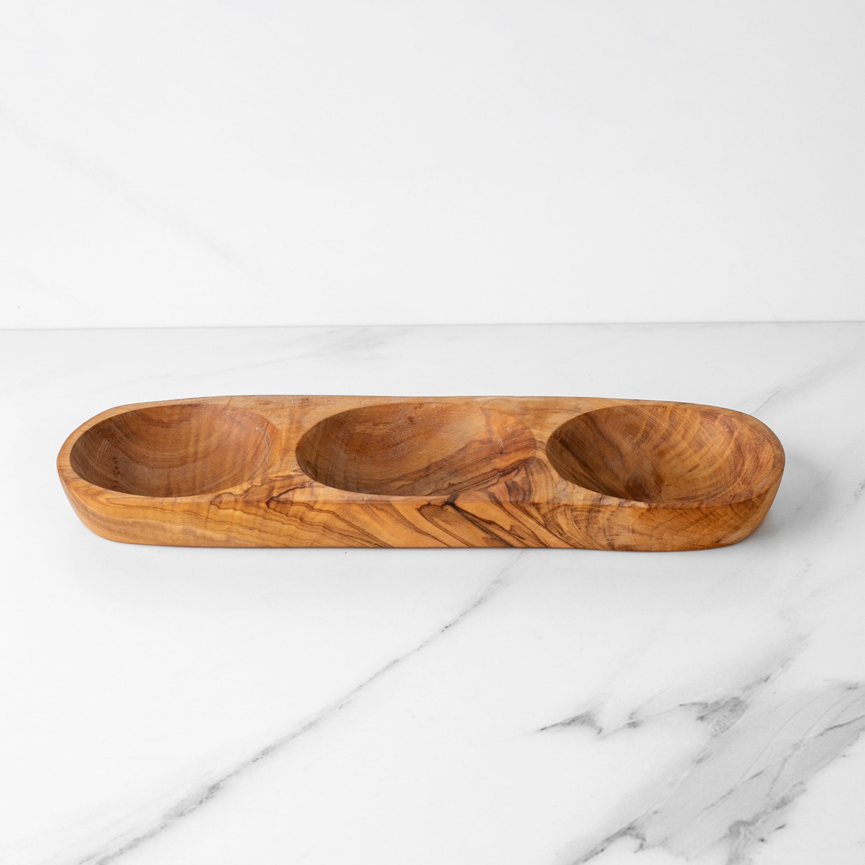 Handmade Olive Wood Divided Plate: Artisan Appetizer Serving Tray