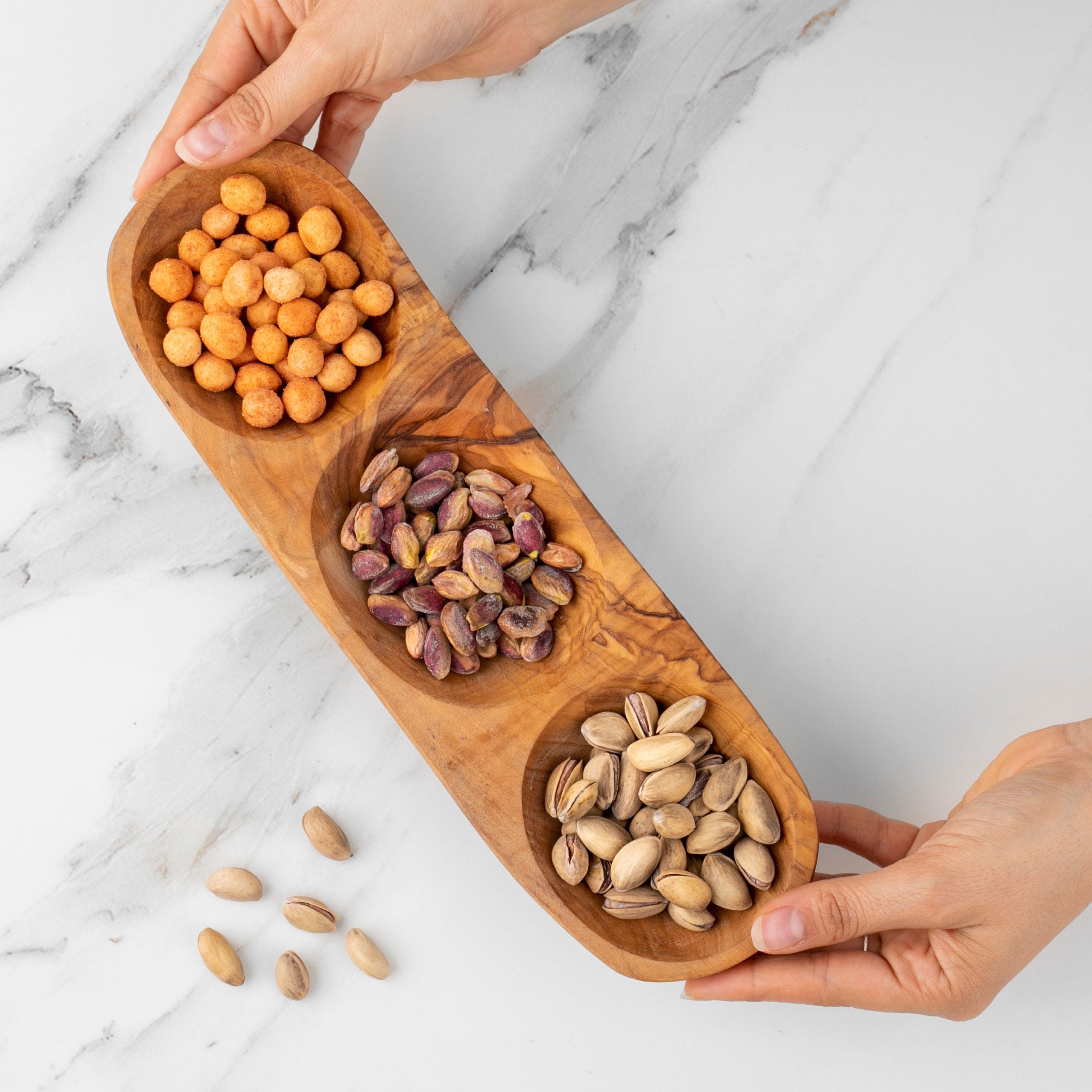 Handmade Olive Wood Divided Plate: Artisan Appetizer Serving Tray