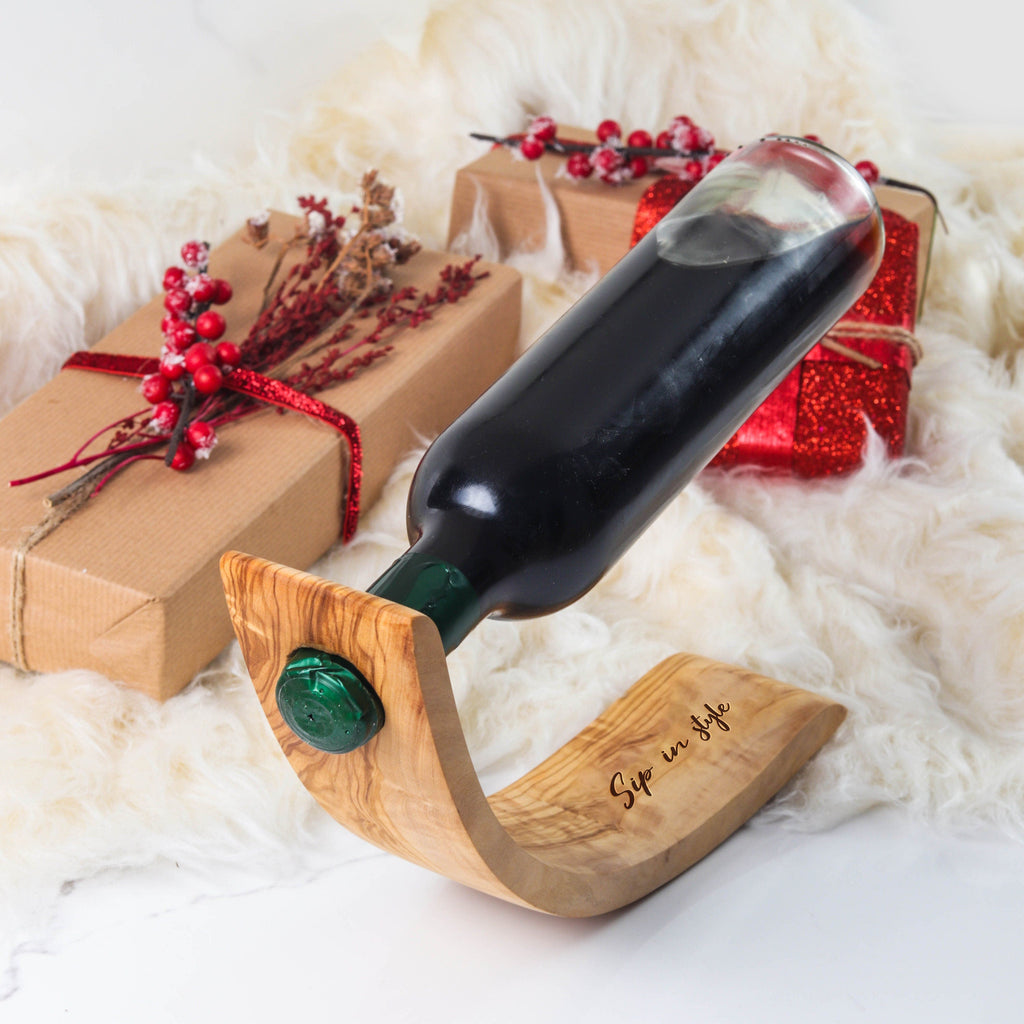 Handmade Olive Wood Wine Bottle Holder