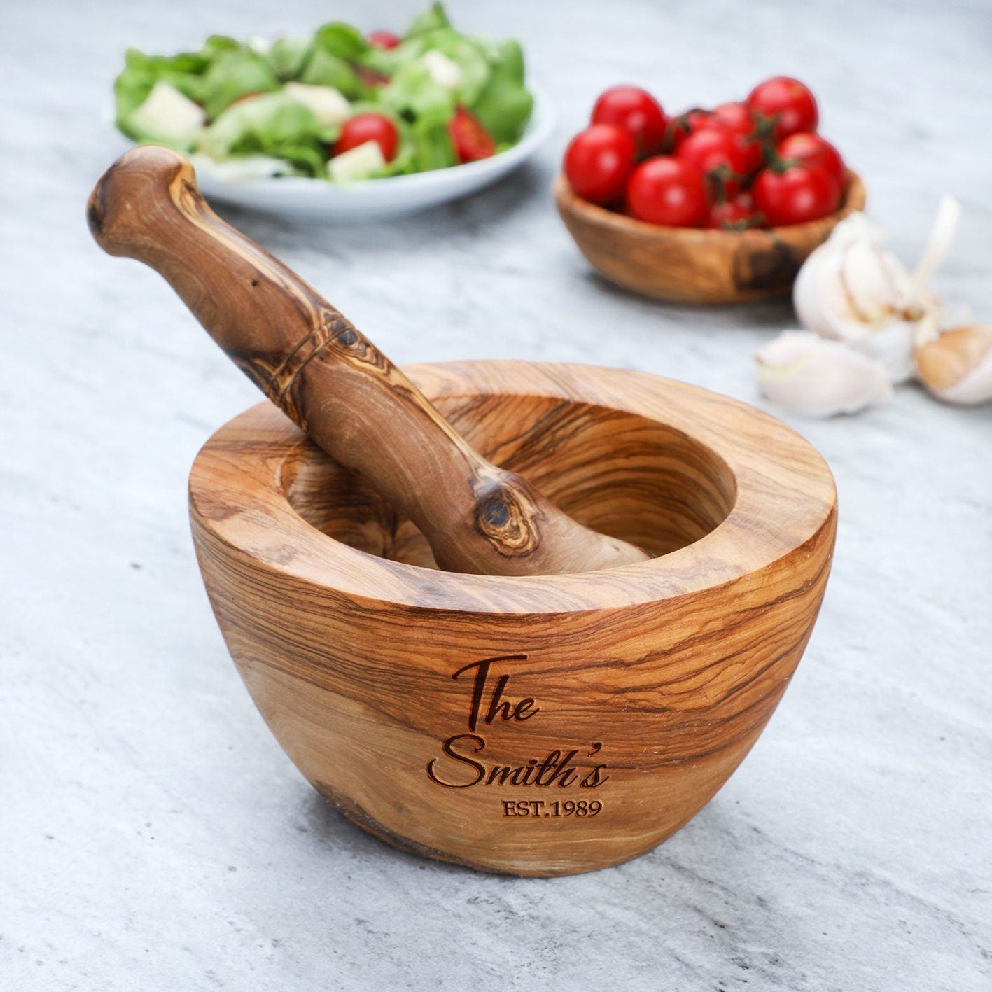 Handmade Olive Wood Mortar and Pestle: Personalized Kitchen Gift
