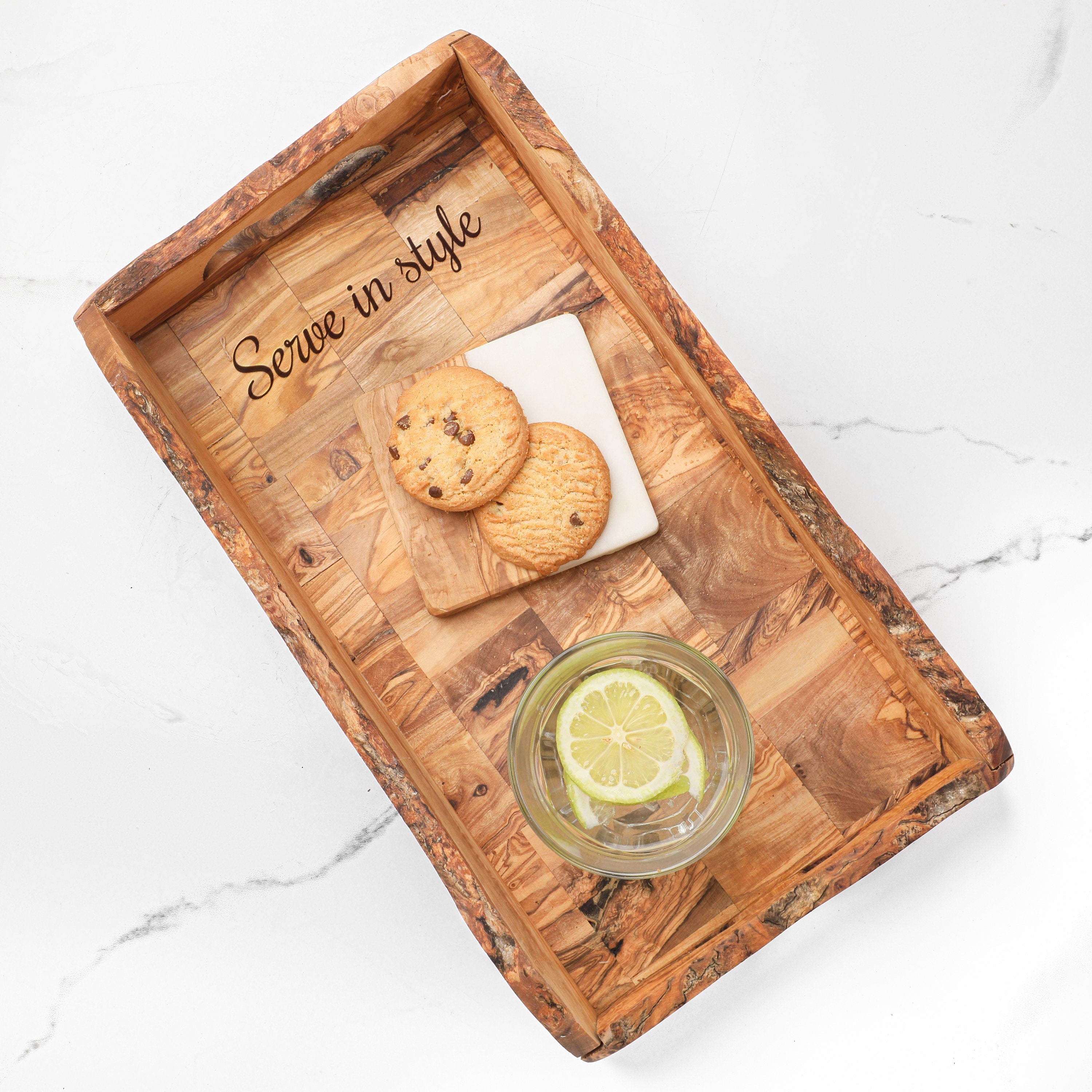 Handmade Olive Wood Serving Tray: Rustic Breakfast & Coffee Table Tray