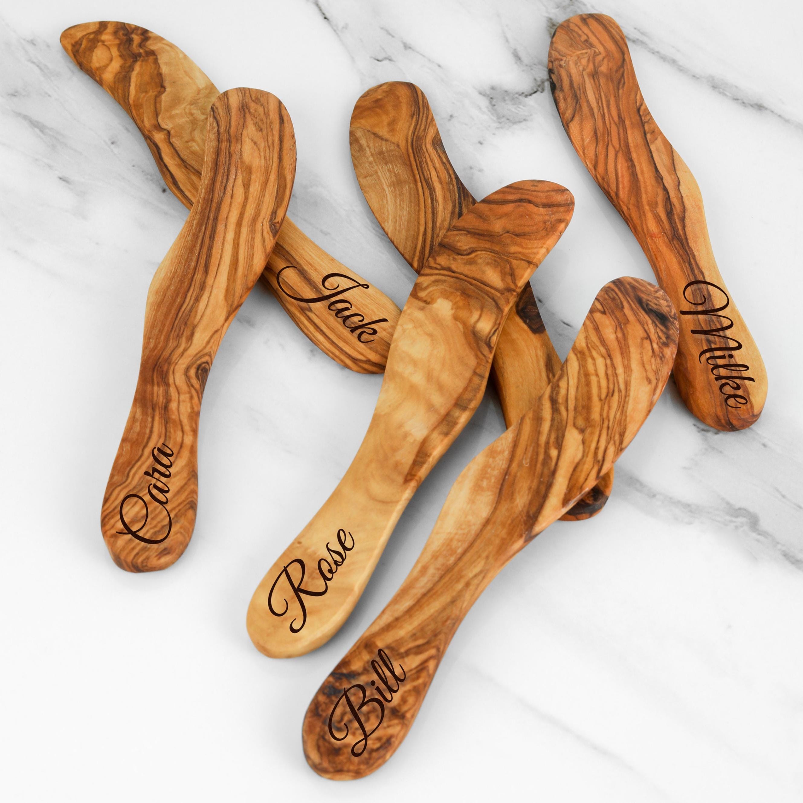 Handmade Olive Wood Butter Knife: Engraved wooden Spreader