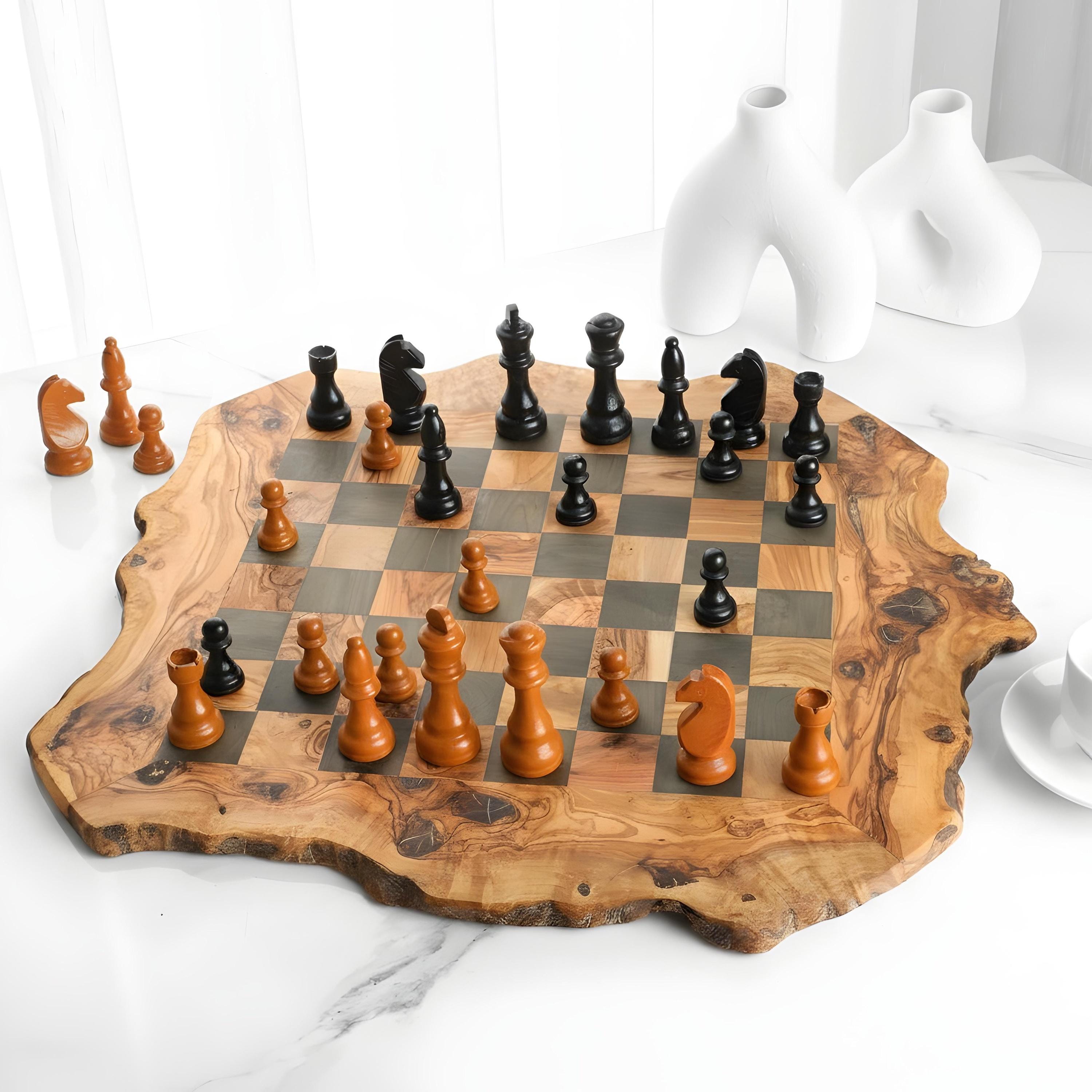 Handmade Olive Wood Chess Set with Rough Edges: Personalized Gift