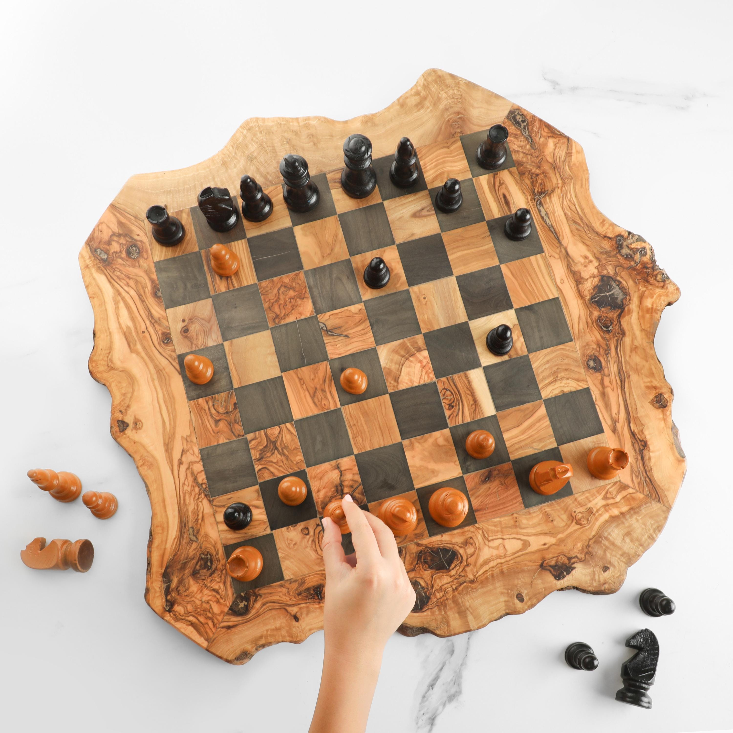 Handmade Olive Wood Chess Set with Rough Edges: Personalized Gift