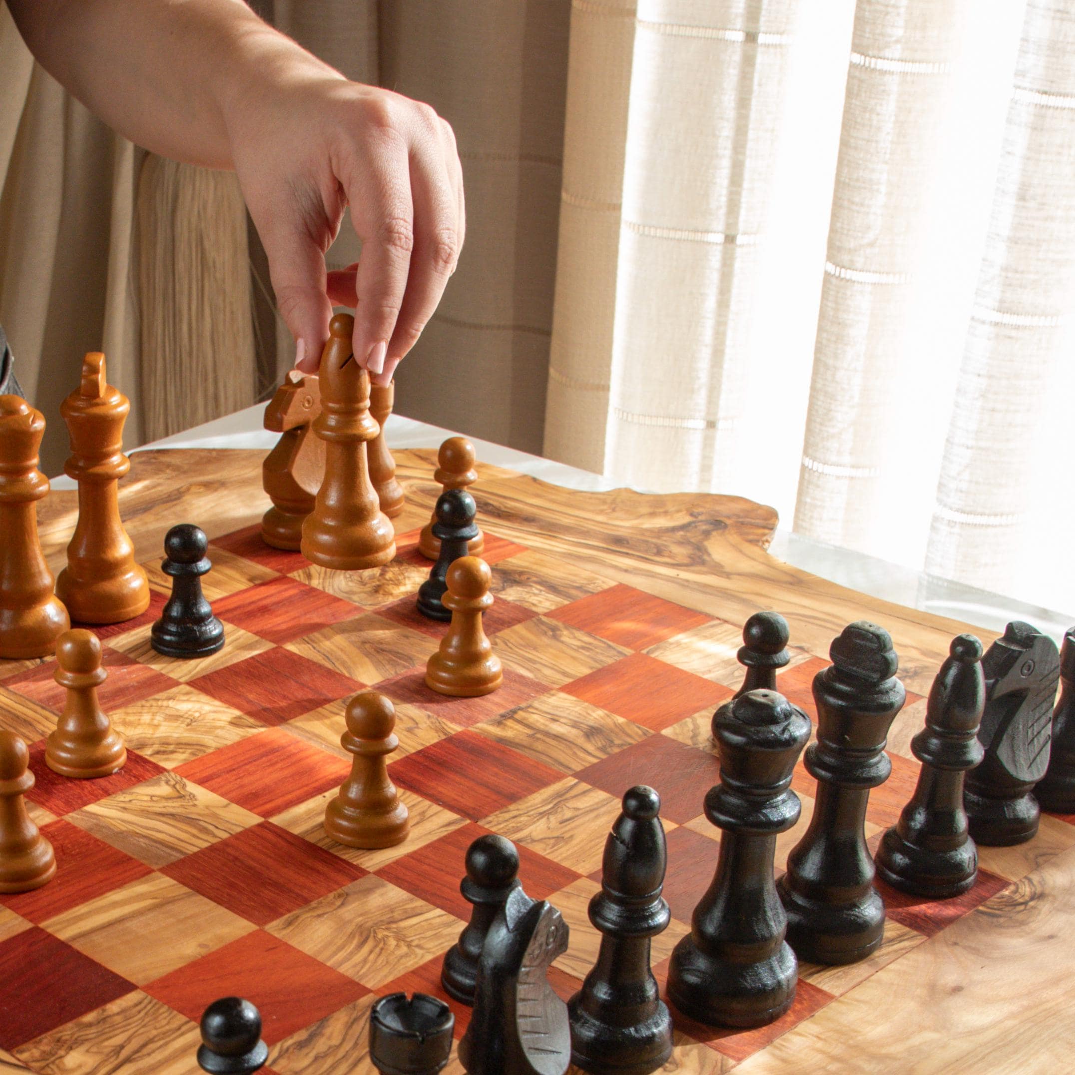 Handmade Olive Wood Chess Set with Rough Edges: Personalized Gift