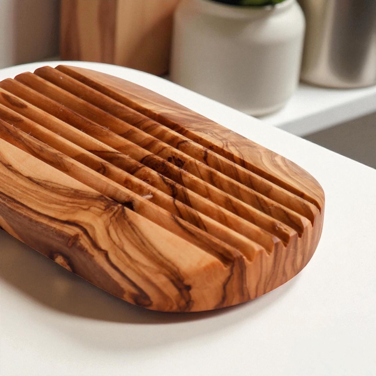Rustic Square or Oval Olive Wood Soap Dish | Natural Draining Wooden Dish | Farmhouse Bathroom Decor | Small Wood Dish| Housewarming Gift