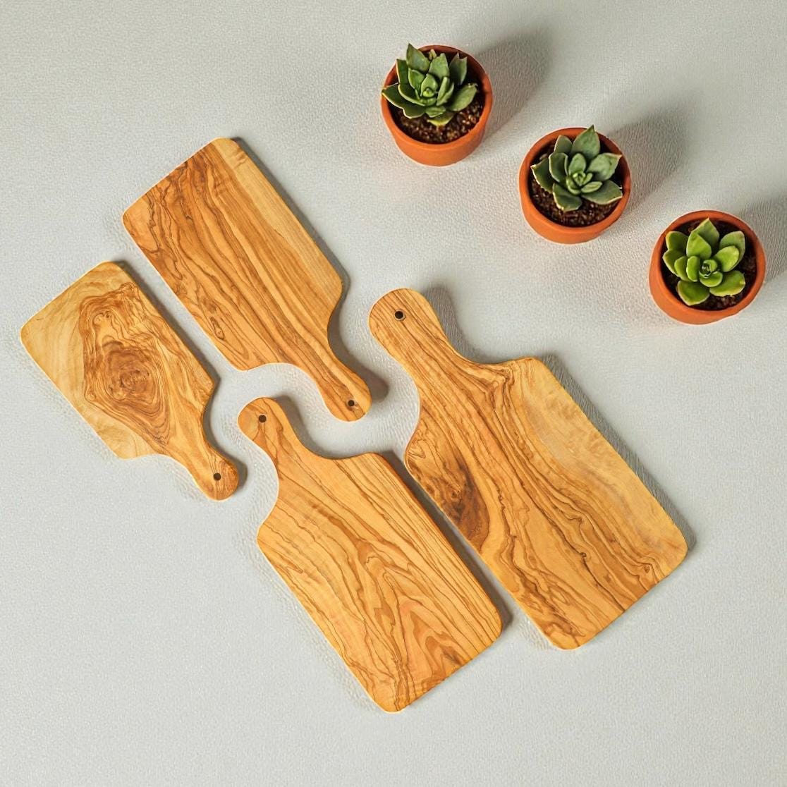 Olive Wood Chopping Boards With Handle| 4 Sizes Handmade Olive Wood Cheese Boards| Serving Boards| Cutting Board Set| Wedding Gifts