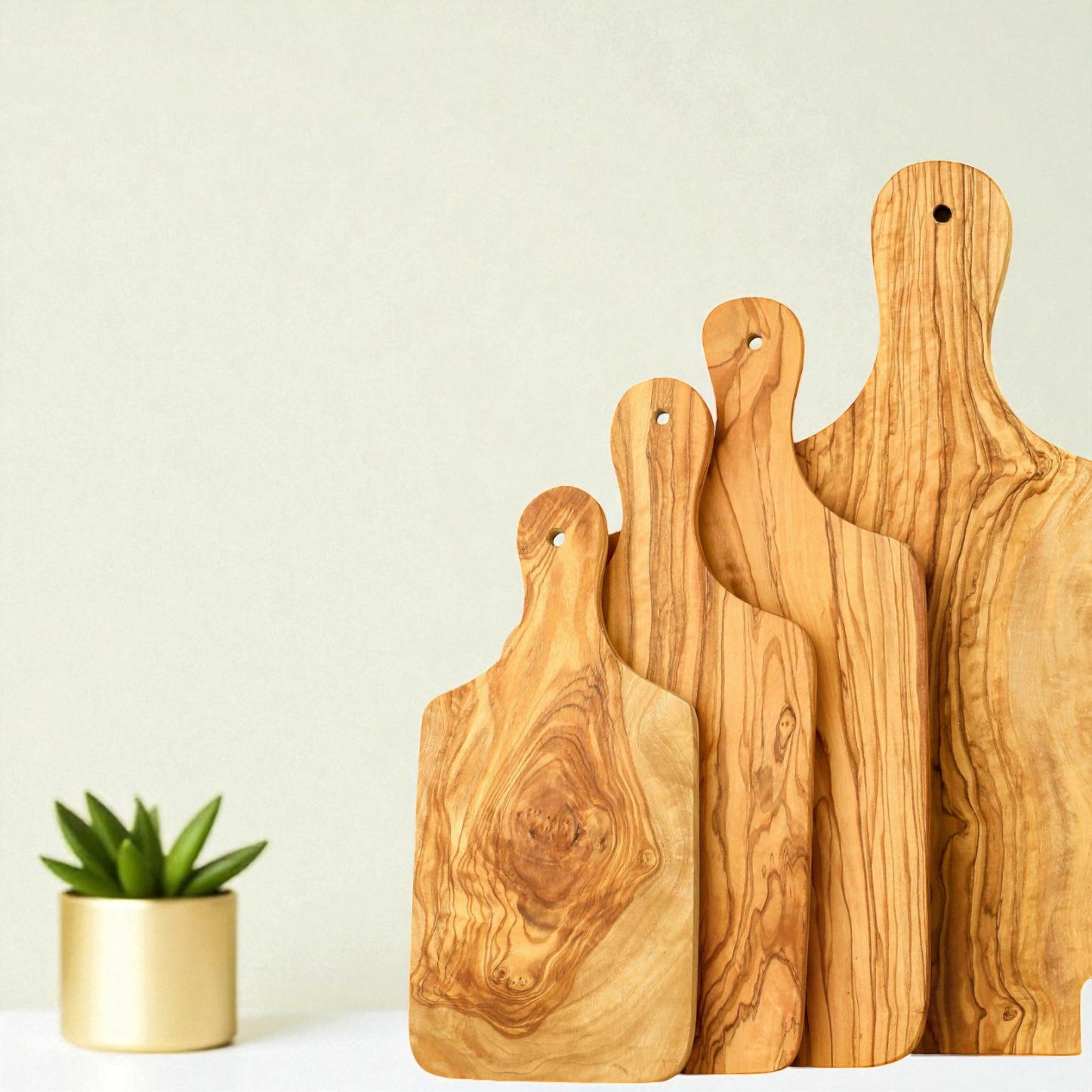 Olive Wood Chopping Boards With Handle| 4 Sizes Handmade Olive Wood Cheese Boards| Serving Boards| Cutting Board Set| Wedding Gifts