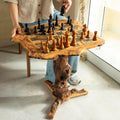 Handmade Olive Wood Chess Table with Rustic Natural Edge
