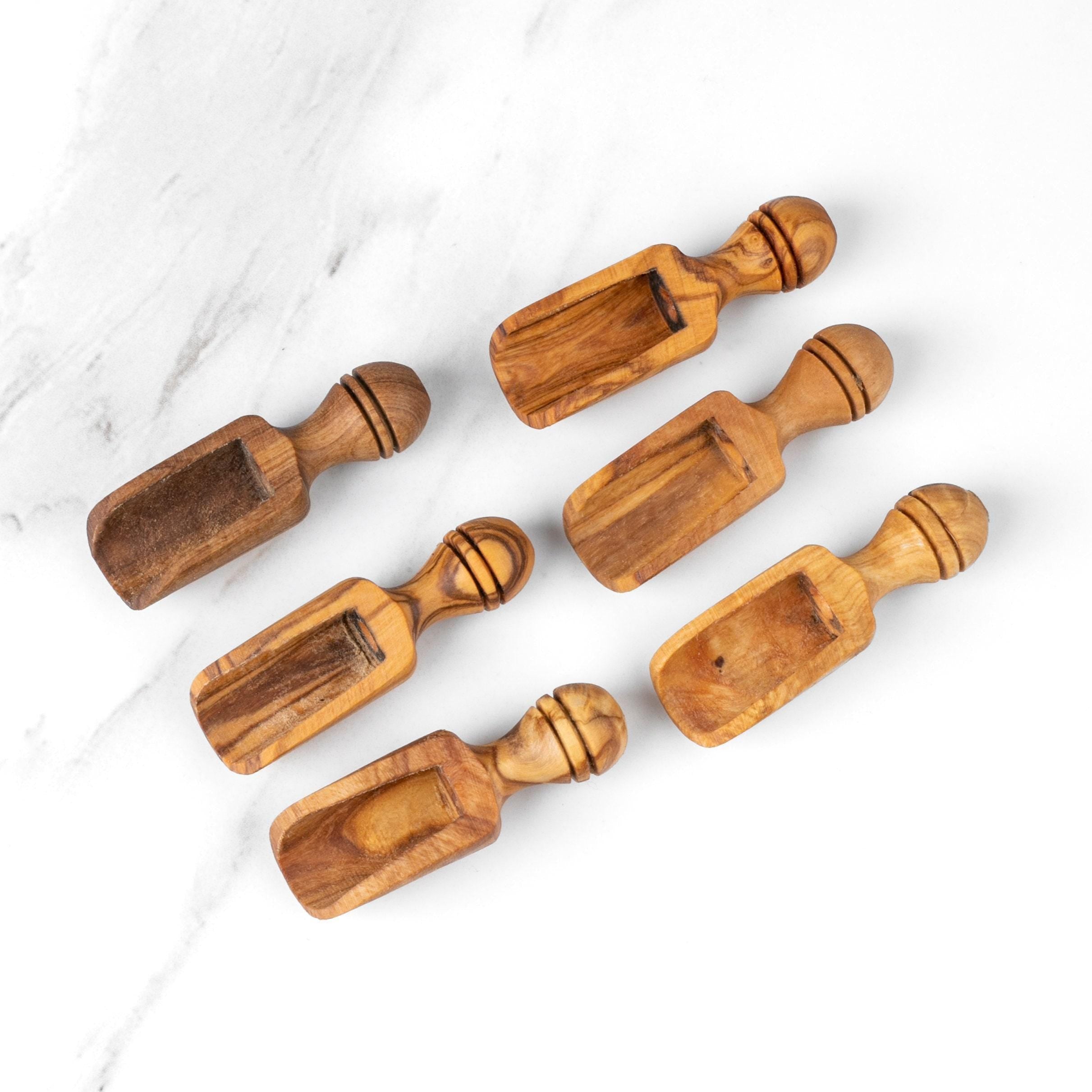 Handmade Olive Wood Spice Scoops: Rustic Pantry Spoons, Multiple Sizes
