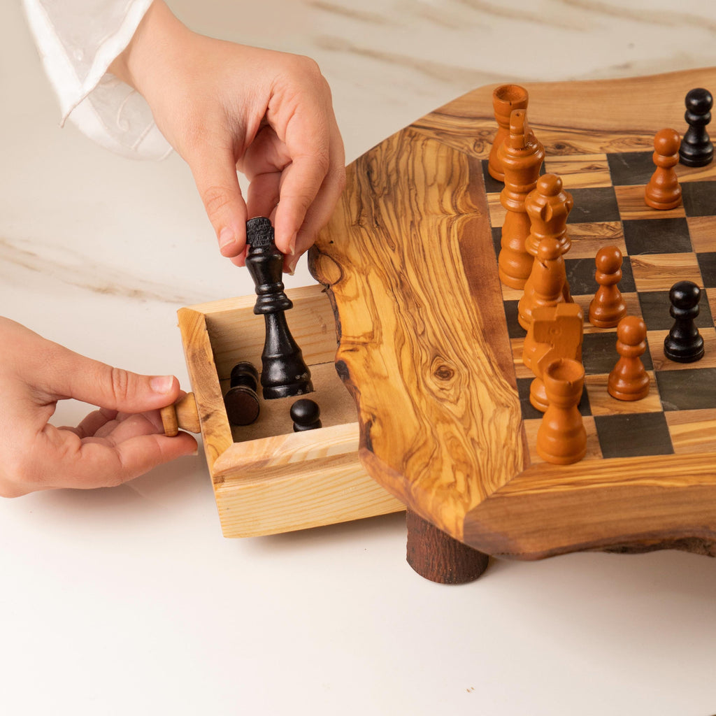 Handmade Olive Wood Chess Set with Storage +FREE Personalization