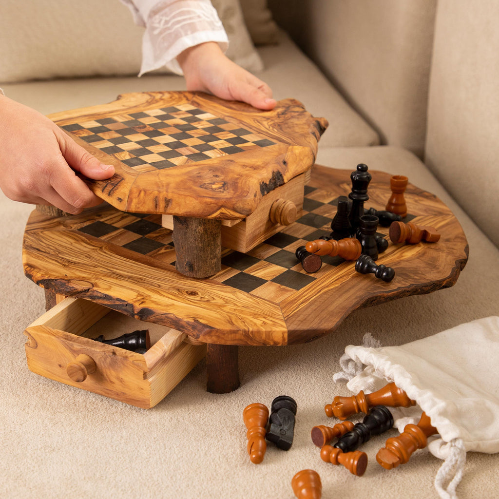 Handmade Olive Wood Chess Set with Storage +FREE Personalization