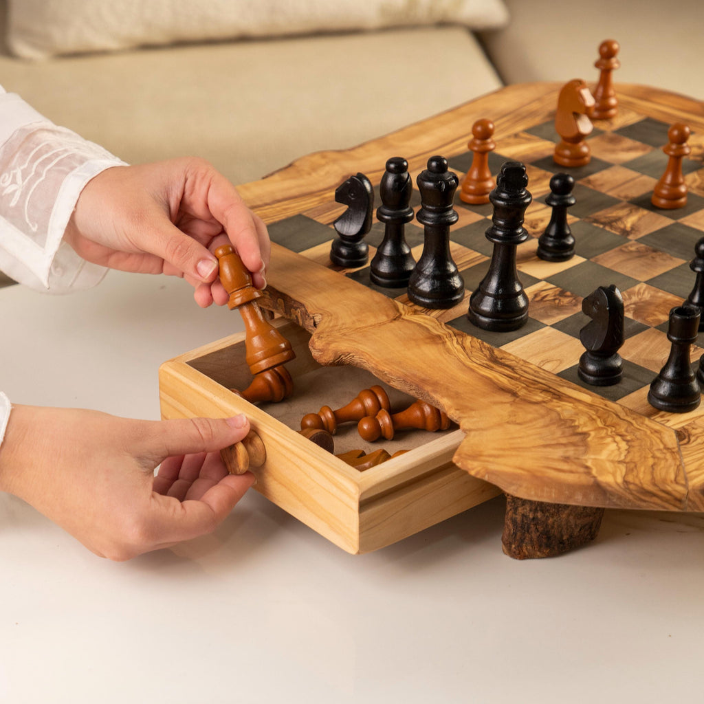 Handmade Olive Wood Chess Set with Storage +FREE Personalization