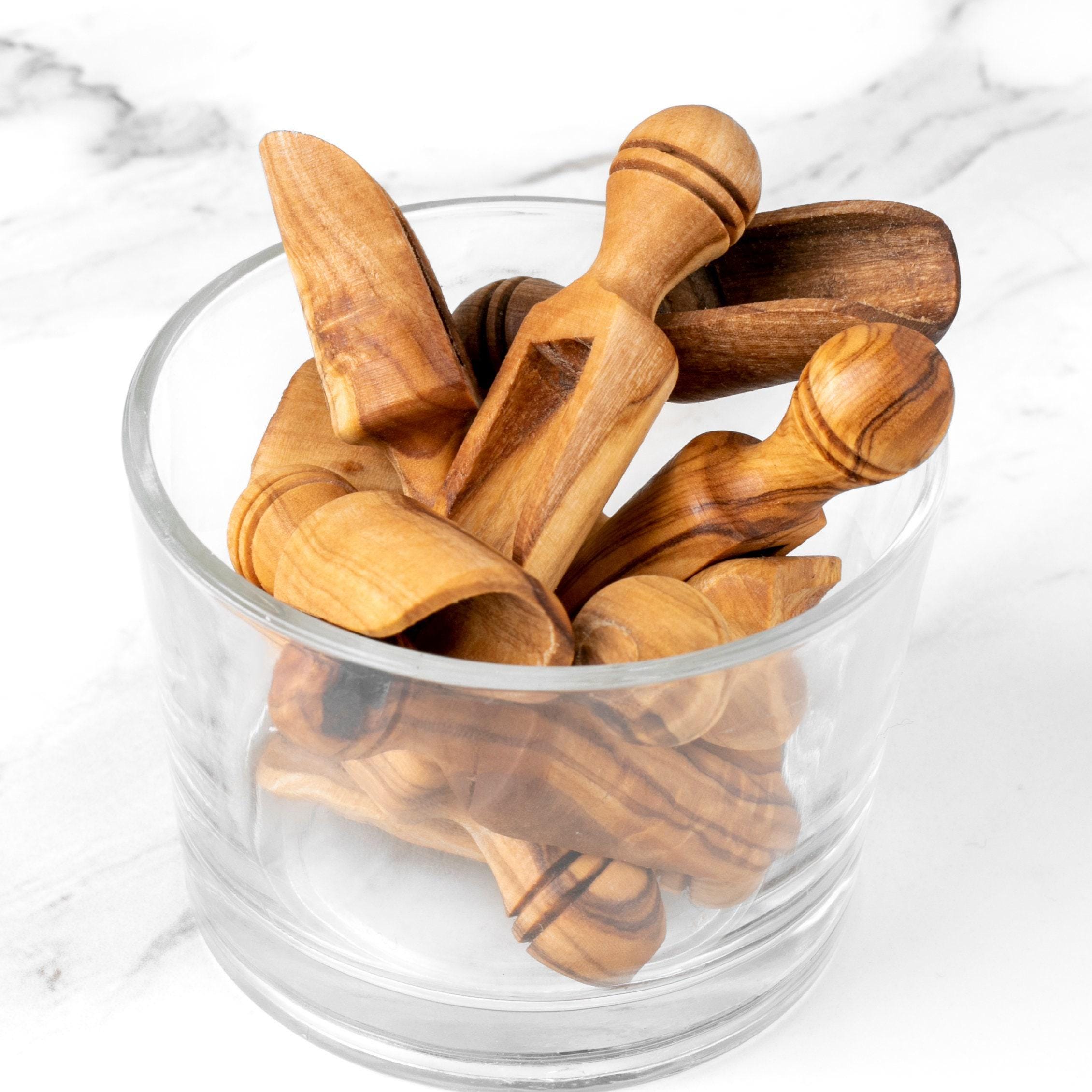 Handmade Olive Wood Spice Scoops: Rustic Pantry Spoons, Multiple Sizes